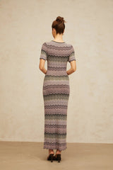 Arianna Maxi Dress Pink Wavy Crochet Knit
