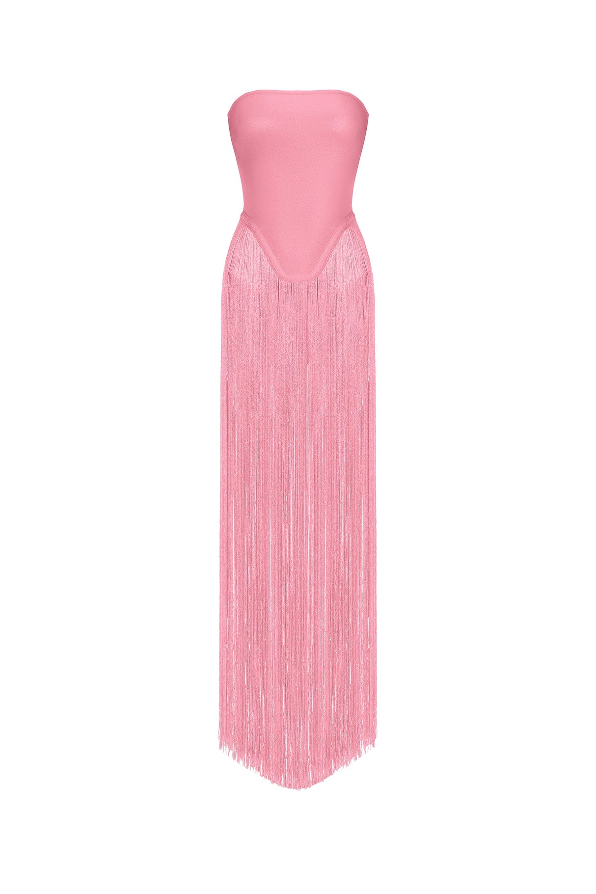 Arianna Pink Fringe Strapless Dress