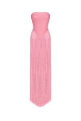 Arianna Pink Fringe Strapless Dress