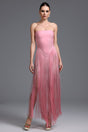 Arianna Pink Fringe Strapless Dress