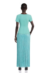 Arianwen Turquoise Embellished Fringe Maxi Dress