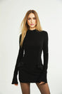 Ariella Elegant Long Dress - Round Neck - Flared Cuffs - Crystal Embellishment - Rear Zip Fastening