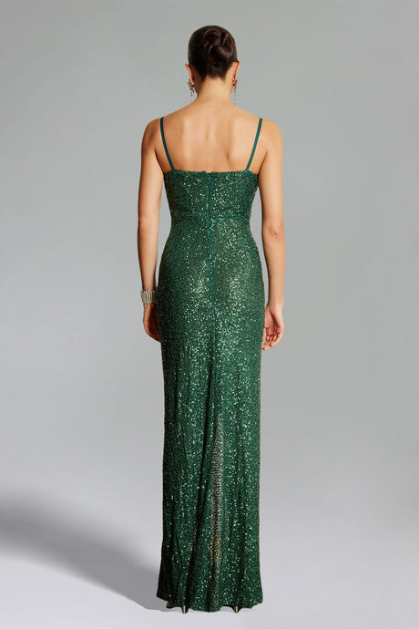 Ariella Green Maxi Dress with Cut-Out Flower Detailing and Daring Slit