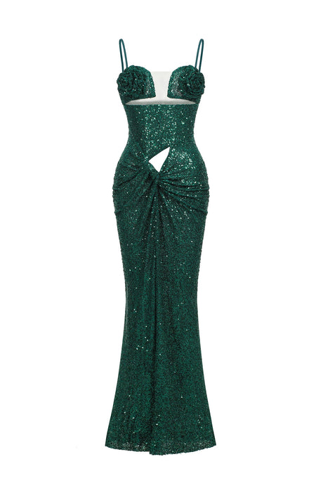 Ariella Green Cut Out Flower Maxi Dress