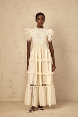 Ariella Maxi Dress White Floral Embroidered Tiered Tulle