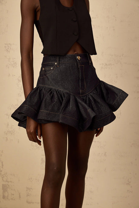 Arielle Indigo Denim Ruffled Mini Skirt