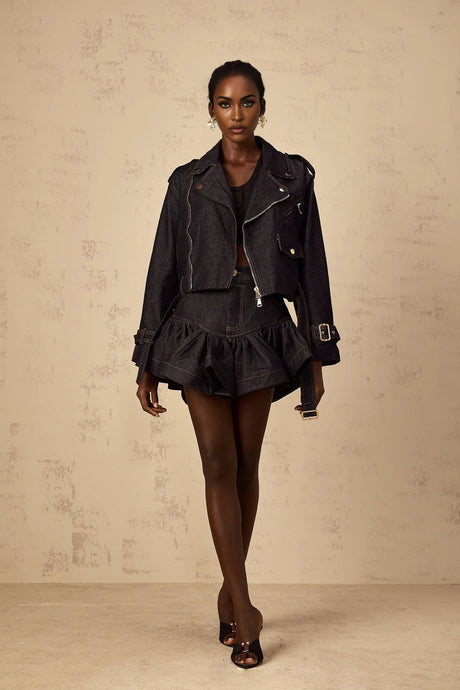 Arielle Indigo Denim Ruffled Mini Skirt