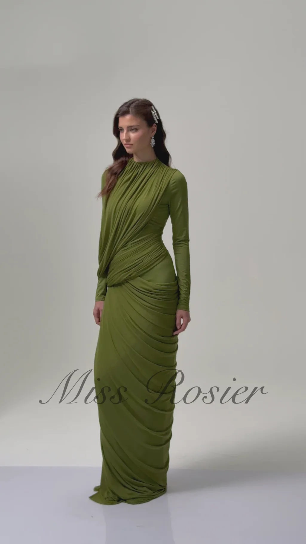Arlette Green Asymmetrical Ruched Maxi Dress