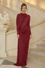 Arlette Red Asymmetrical Ruched Maxi Dress