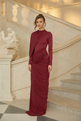 Arlette Red Asymmetrical Ruched Maxi Dress