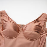 Armanda Off the Shoulder - Bustier Style - Waist Tightened - Satin Finish - Flared Hem - Midi Dress