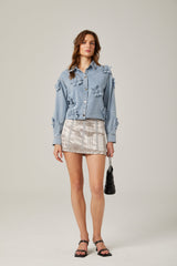 Armelle floralappliqué denim shirt