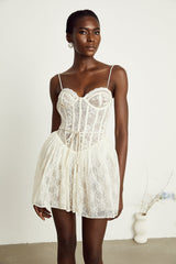Armelle white florallace corset mini dress