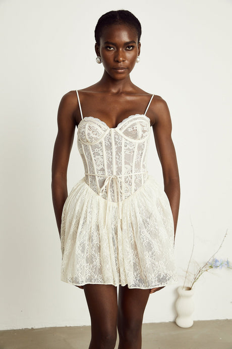 Armelle white florallace corset mini dress