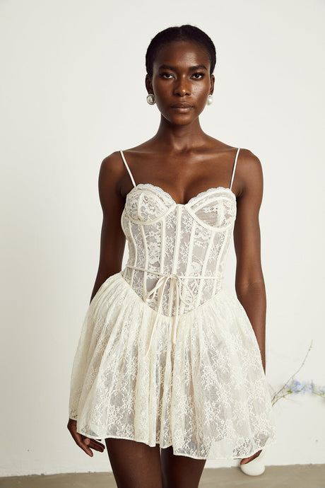 Armelle white florallace corset mini dress