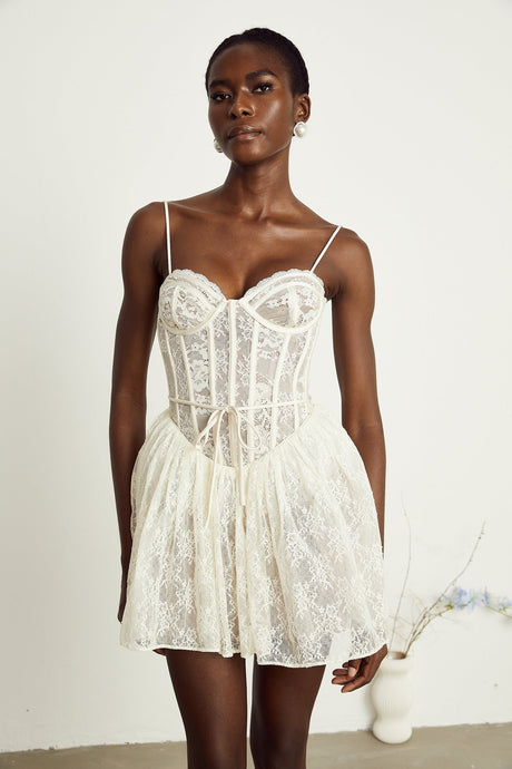 Armelle white florallace corset mini dress