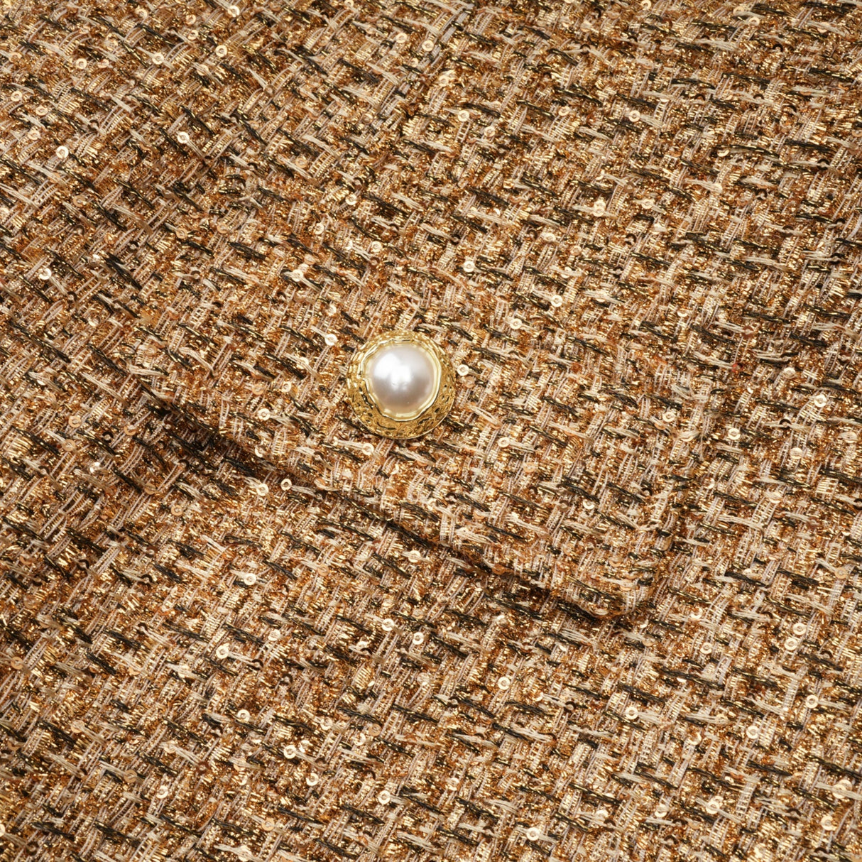 Arna Gold Round Neck Tweed Mini Dress