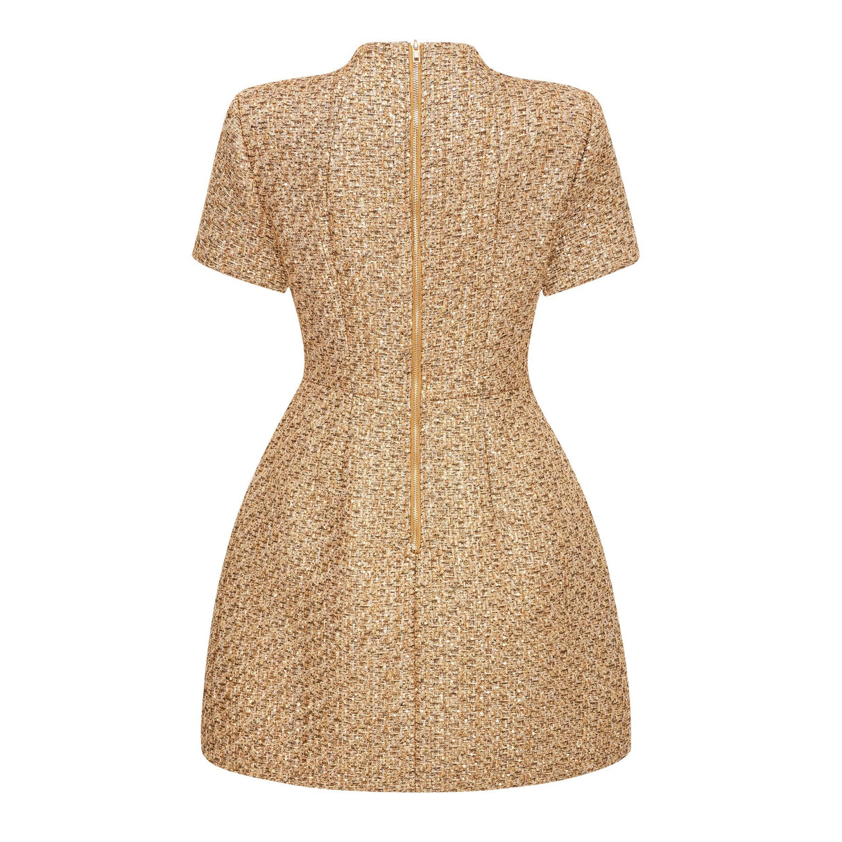 Arna Gold Round Neck Tweed Mini Dress