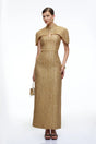 Arna Gold Sweetheart Neckline Tweed Maxi Dress with Cape