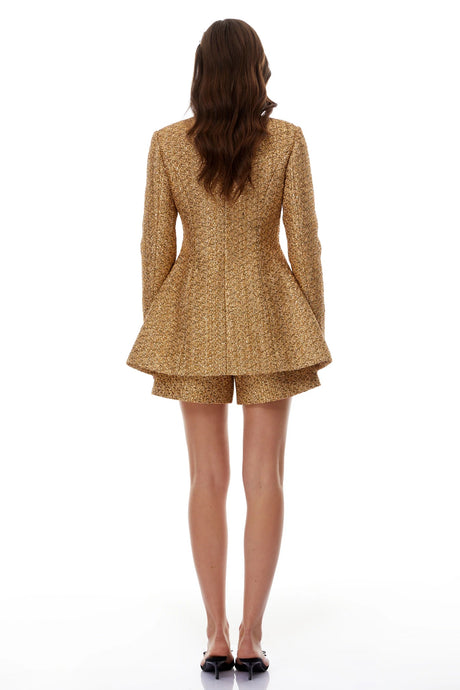 Arna Gold Tweed Mini Blazer Dress  Shorts Set