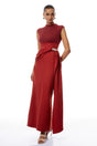 Arna Red Knit Panel Gathered Maxi Dress