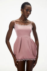 Aroha Pink Lace Trim Mini Dress