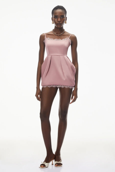 Aroha Pink Lace Trim Mini Dress