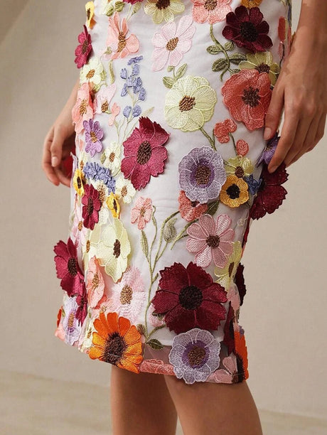 Artemide Elegant Midi Dress - Round Neck - Cap Sleeve - High Waist - Floral Print - Ruffle Hem