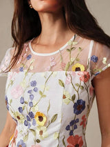 Artemide Elegant Midi Dress - Round Neck - Cap Sleeve - High Waist - Floral Print - Ruffle Hem