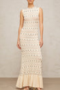Artemide Maxi Dress – Crochet Knit – Stud Embellishment – Ruffled Hem
