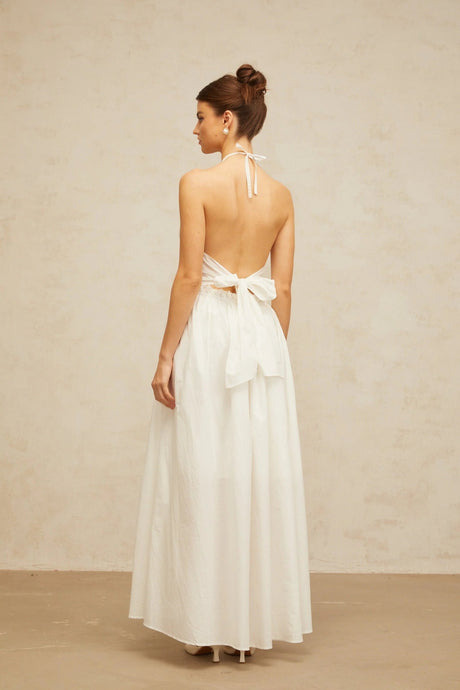 Artemide Maxi Dress White Floral Embroidered Cut - Out & Open Back