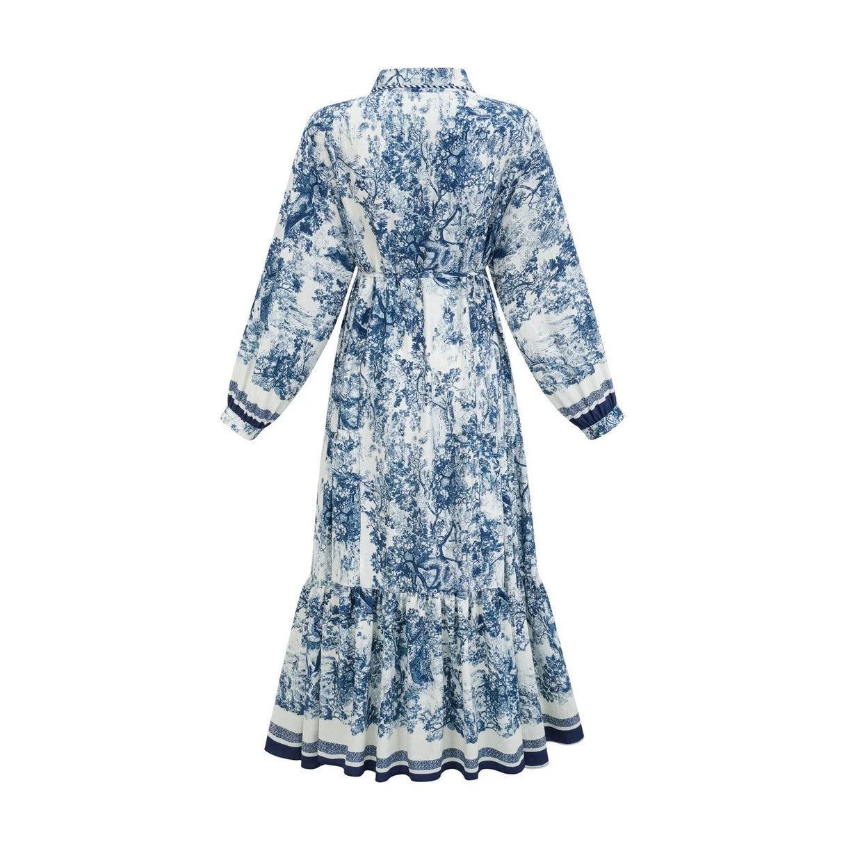 Artemide Midi Dress Blue & White Graphic Print Tie - Waist Pleats