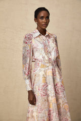 Artemide Shirt & Skirt - Semi - Sheer Construction - Pattern - Long Cuff Sleeves - Side Slip Pocket