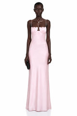 Asel Pink Maxi Dress with Floral Neckline