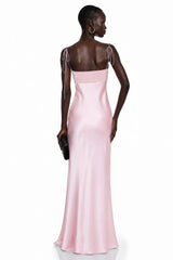 Asel Pink Maxi Dress with Floral Neckline