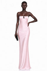 Asel Pink Maxi Dress with Floral Neckline