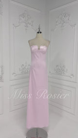 Asel Pink Maxi Dress with Floral Neckline