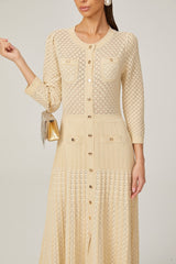 Ashley Midi Dress – Three - Quarter Sleeves – Stretch Jersey – Front Button Fastening