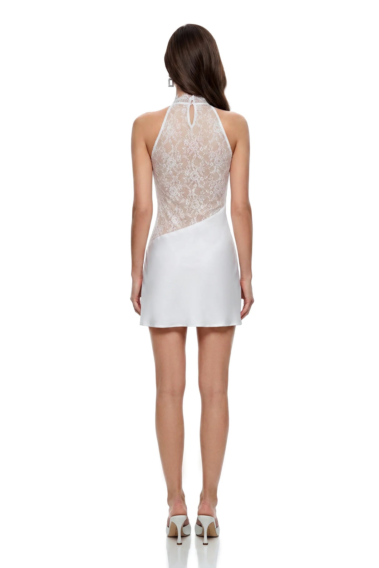 Asma White Halterneck Lace Panel Mini Dress