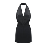 Aspen Halter Neck Mini Dress - Sleeveless - Front Button Detail - Rear Zip - Thigh Length