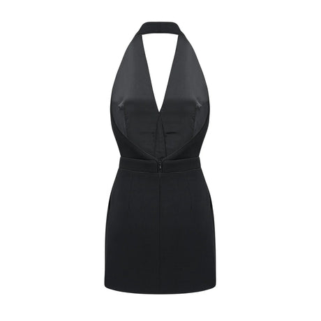 Aspen Halter Neck Mini Dress - Sleeveless - Front Button Detail - Rear Zip - Thigh Length