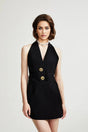 Aspen Halter Neck Mini Dress - Sleeveless - Front Button Detail - Rear Zip - Thigh Length
