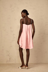 Aspen Mini Dress Pink Floral Embroidered Satin Hem & Straps