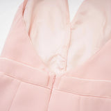 Aspen Pink Mini Dress - Sleeveless - Halter Neck - Front Golden Button Design - Rear Zip Fastening - Thigh Length