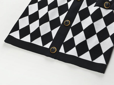 Aspen Skirt - Form - Fitting Pencil Silhouette - Bold Harlequin Pattern - Snug Tailored Fit - Comfortable Knitted Fabric