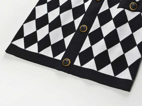 Aspen Skirt - Form - Fitting Pencil Silhouette - Bold Harlequin Pattern - Snug Tailored Fit - Comfortable Knitted Fabric