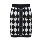 Aspen Skirt - Form - Fitting Pencil Silhouette - Bold Harlequin Pattern - Snug Tailored Fit - Comfortable Knitted Fabric