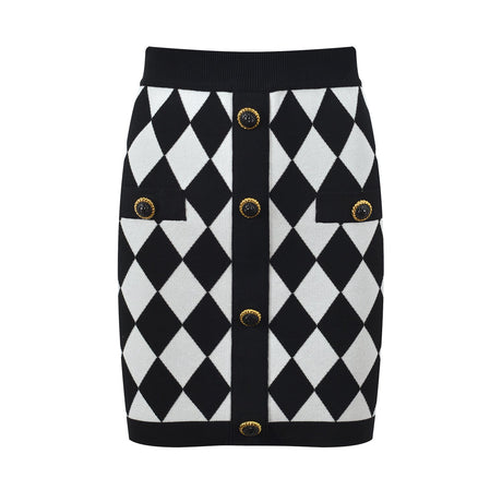 Aspen Skirt - Form - Fitting Pencil Silhouette - Bold Harlequin Pattern - Snug Tailored Fit - Comfortable Knitted Fabric