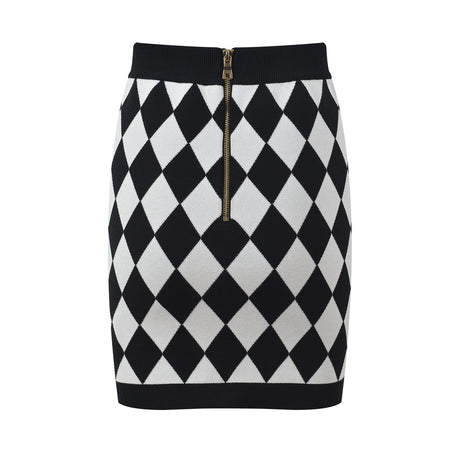Aspen Skirt - Form - Fitting Pencil Silhouette - Bold Harlequin Pattern - Snug Tailored Fit - Comfortable Knitted Fabric