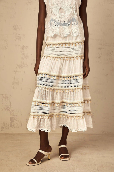 Aspen Skirt with Delicate Lace Trim in White